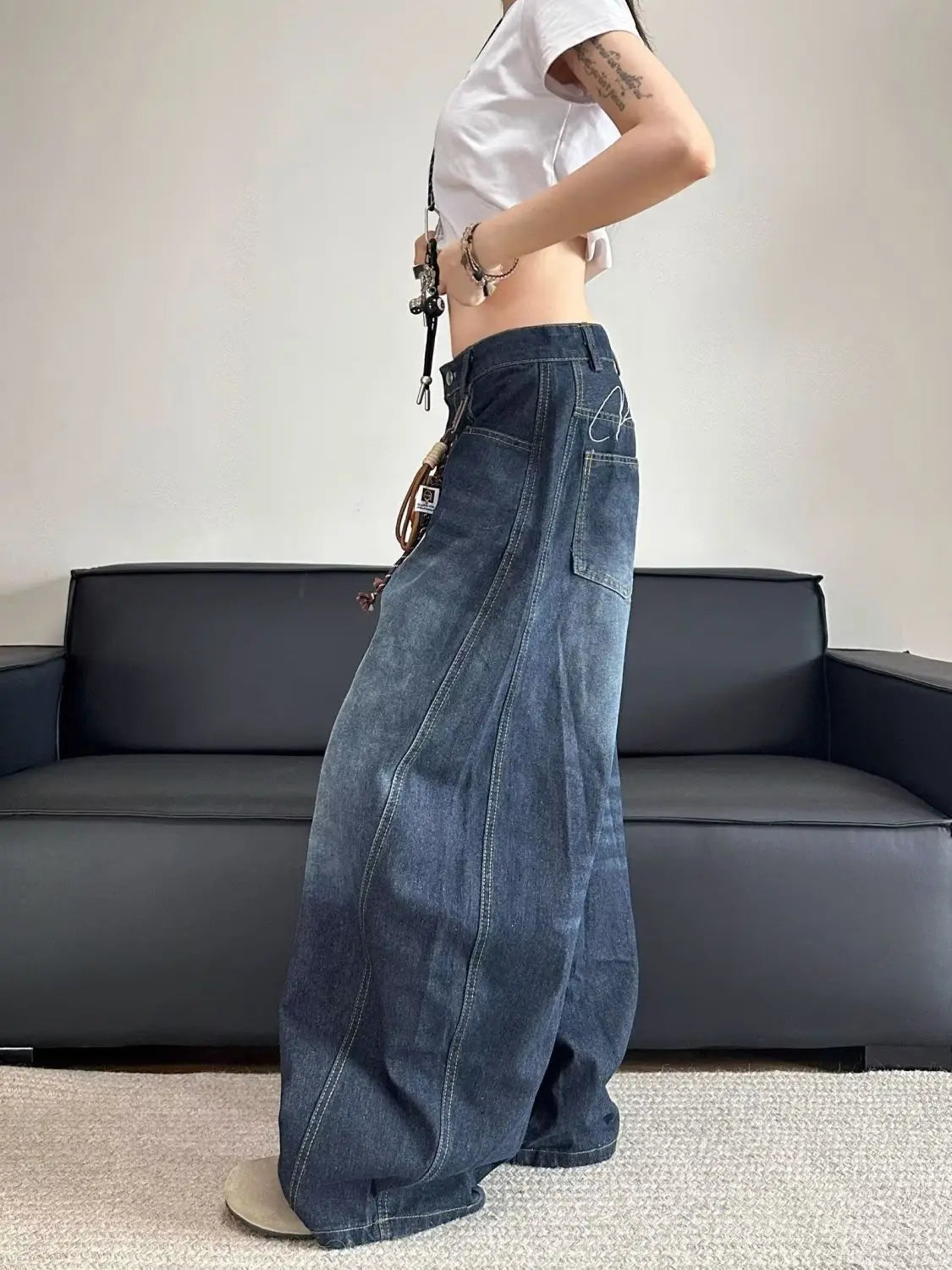 Jean Patchwork Brodé Femme