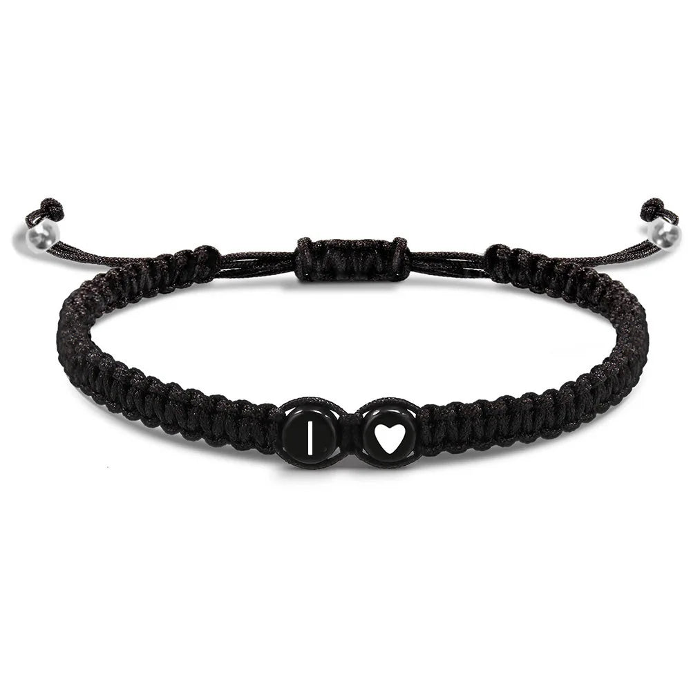 Bracelet Initiales A-Z – Cœur Tressé Réglable pour Femme & Homme
