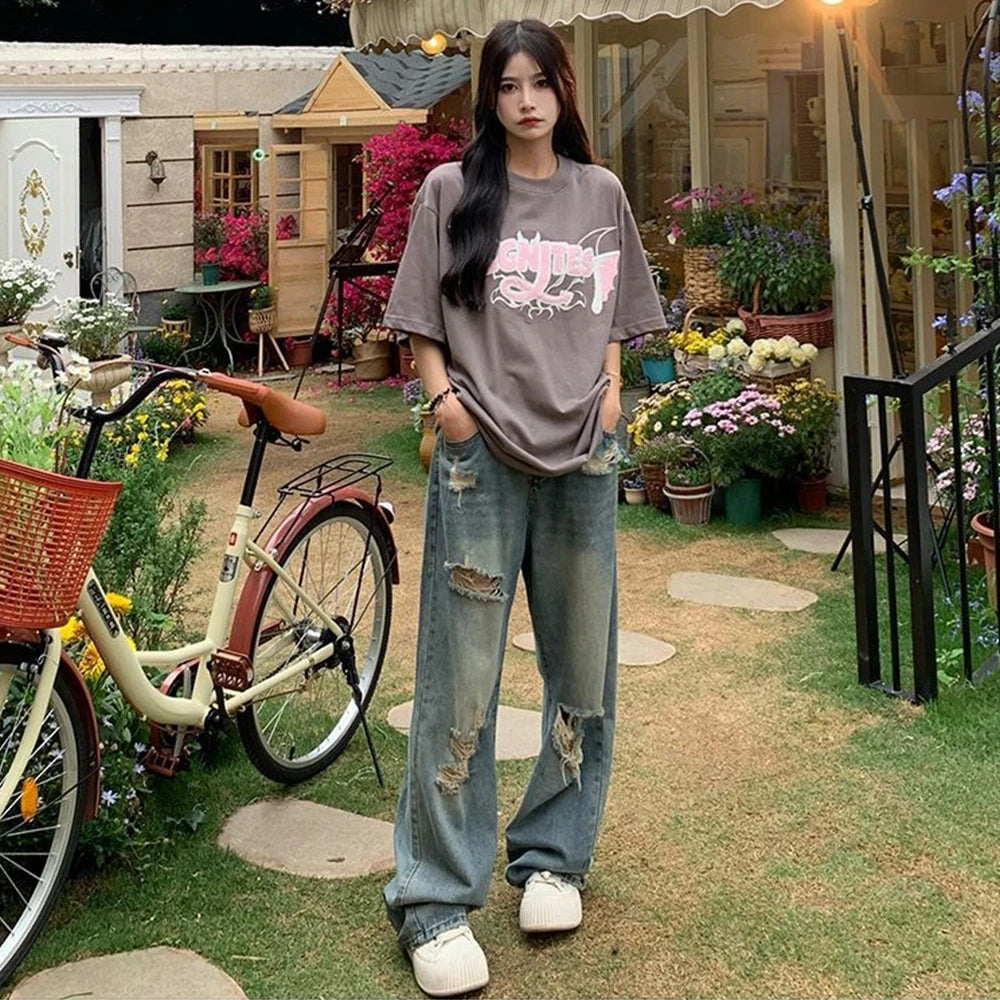 Jean Rétro Femme Taille Haute Ample