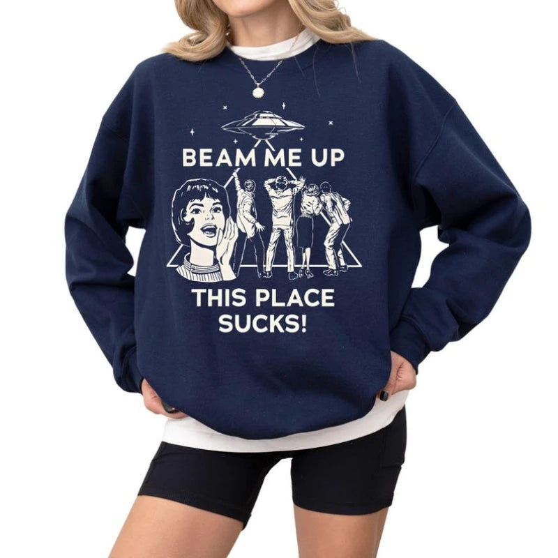 Sweat Alien Rétro – Enlèvement OVNI Manches Longues Unisexe