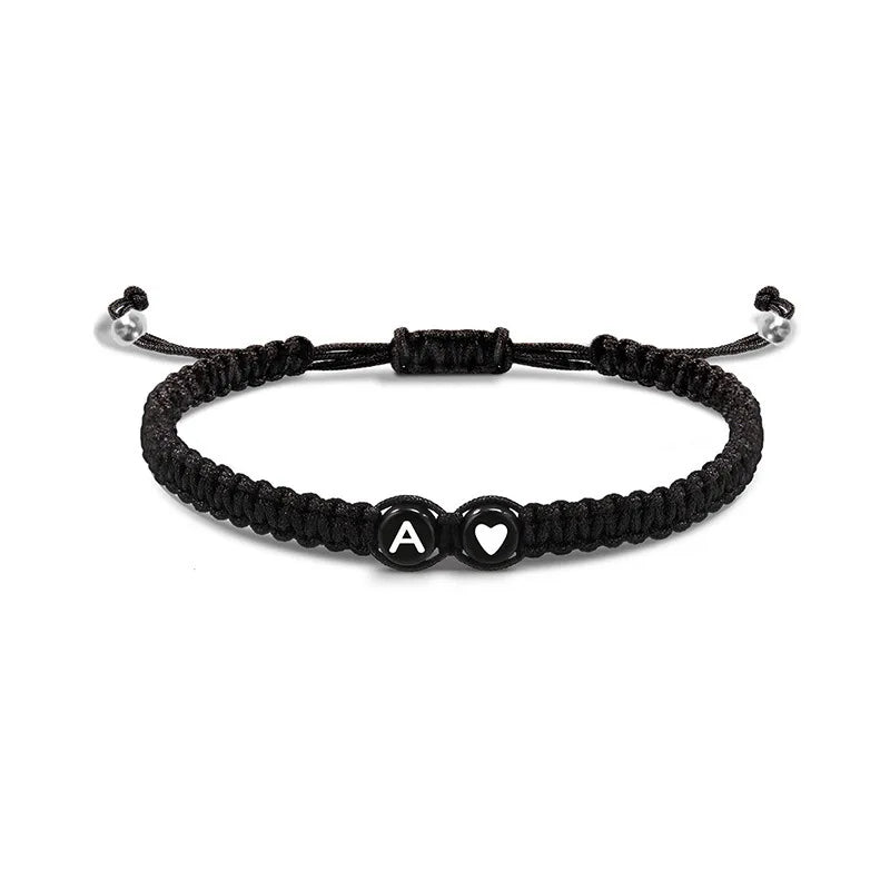 Bracelet Initiales A-Z – Cœur Tressé Réglable pour Femme & Homme