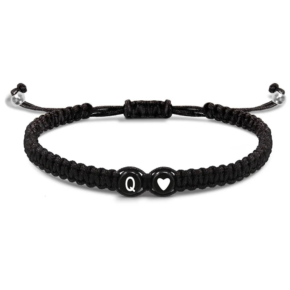 Bracelet Initiales A-Z – Cœur Tressé Réglable pour Femme & Homme