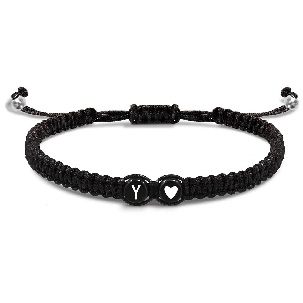 Bracelet Initiales A-Z – Cœur Tressé Réglable pour Femme & Homme