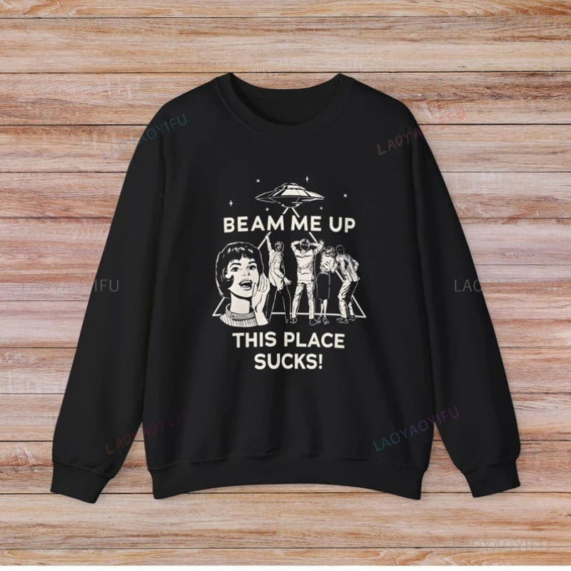 Sweat Alien Rétro – Enlèvement OVNI Manches Longues Unisexe