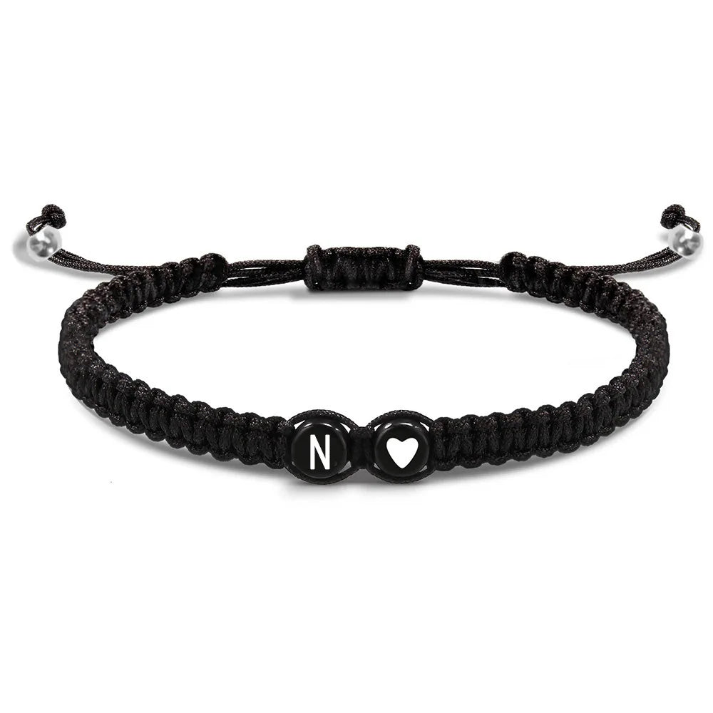 Bracelet Initiales A-Z – Cœur Tressé Réglable pour Femme & Homme