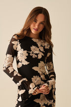 Robe mini noire en chiffon avec broderie florale